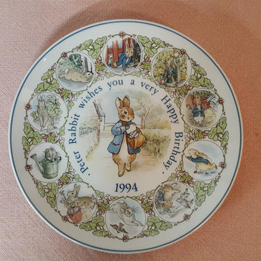 Vintage Beatrix Potter Nursery Ware 1994 Peter Rabbit Birthday Plate By Wedgwood 