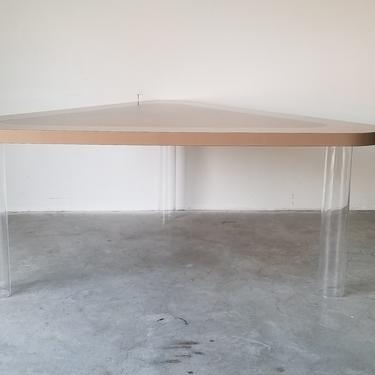 1980s Postmodern Pink Formica and Lucite Legs Triangular Dining Table. 