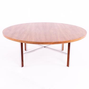 Paul McCobb for Calvin Linear Group Mid Century Round Walnut and Stainless Coffee Table - mcm 