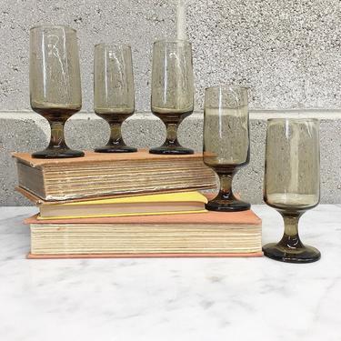 Vintage Champagne Glass Set Retro 1970s Libbey Tawny + Smokey Grey + Stemmed + Set of 5 + Wine Glasses + Barware + Home and Bar Decor 