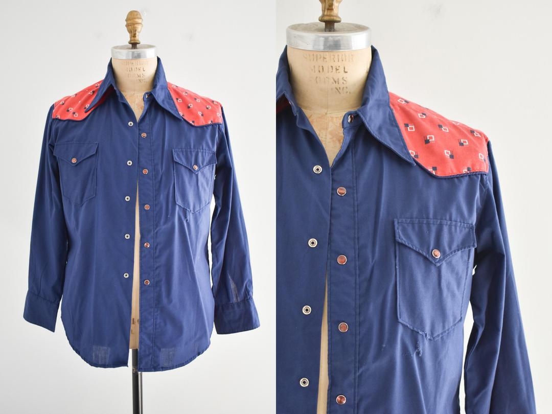 1970s Navy and Red Western Shirt | Blackbird Antiques | Asheboro, NC