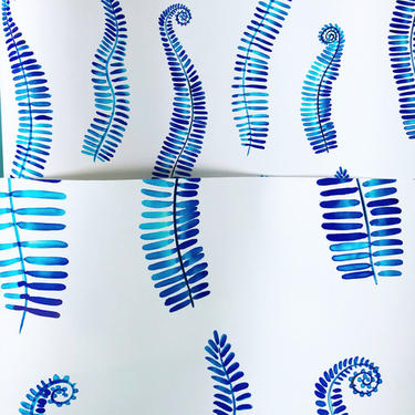 Indigo Blue Ferns Wallpaper