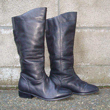 Black Boots Vintage 1980s Leather Flat riding size 6 1/2 