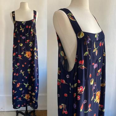 Vintage 80's 90's HARVEST FARMER'S MARKET Dress / Novelty Vegetable + Fruit + Flower Print / Rayon / Carol Anderson California 
