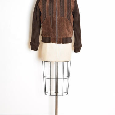 vintage 70s jacket coat brown suede leather shearling hippie boho bomber M L 