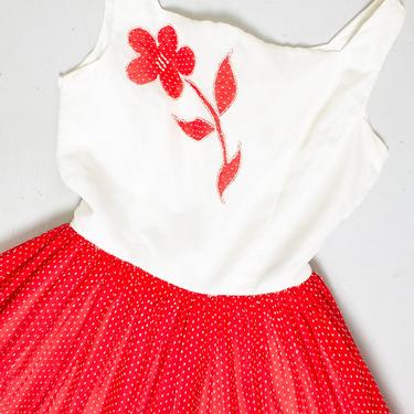 RESERVED LISTING 1950s Dress Swiss Polka Dot Full Skirt XS 