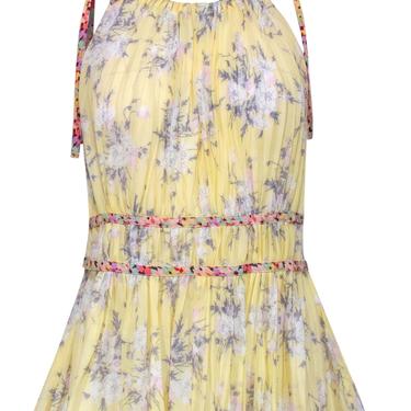Rebecca Taylor - Yellow Floral Silk Pleated Tank w/ Contrasting Straps Sz 4