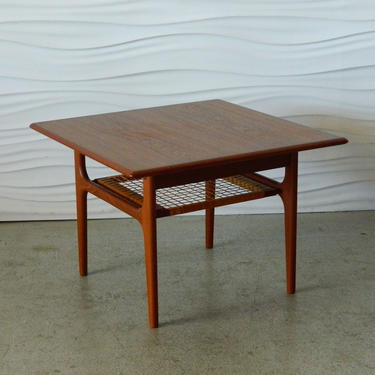 HA-18146 Danish Teak Side Table with Caned Shelf