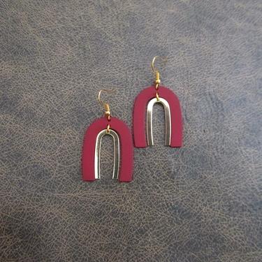 Red earrings, gold Afrocentric earrings, mid century modern earrings, African earrings, bold statement, unique geometric earrings 