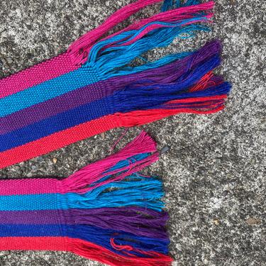 80s cotton sash belt~ Guatemalan woven textile~ long wrapping belt~ colorful Rainbow accent belt~ open size 