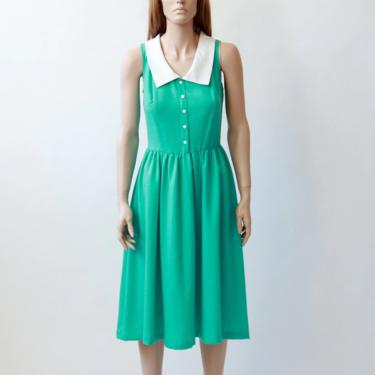 70s teal halter dress - small / statement collar dress / 25 waist 26 waist 