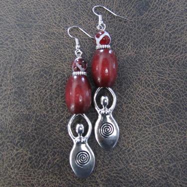 Red and silver earrings, African goddess statement earrings, Afrocentric earrings, bold statement earrings, boho chic, tribal earrings 