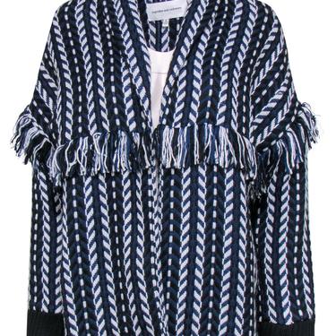 Cupcakes &amp; Cashmere - Navy, Black &amp; White Knit Fringed Open Front Cardigan Sz L