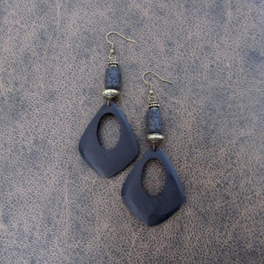 Large wooden earrings, big black earrings, Afrocentric earrings, African earrings, bold statement earrings, exotic unique earrings, lava 