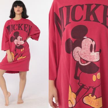 Mickey Tshirt Dress MICKEY MOUSE Pajama Dress Walt Disney Red Night Shirt Sleep Dress Cartoon 90s T Shirt Mini Sleep Small Medium Large 