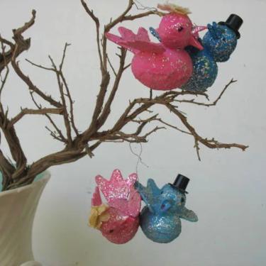 Vintage Christmas Bird Ornaments Pink And Blue Newlywed Bird Couple Mid Century Christmas Tree Set Of 2 Made In Japan 