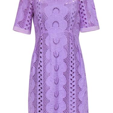 Nanette Lepore - Lilac Lace & Eyelet Short Sleeve Sheath Dress Sz 8