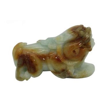 Detail Hand Carved Natural Jade Chinese Lucky Feng Foo Dog With Horn Statue n468E 