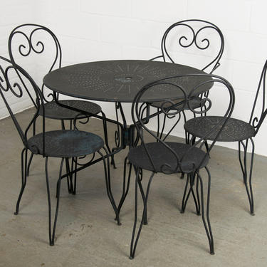 Antique French Black Iron Patio Outdoor Dining Set 