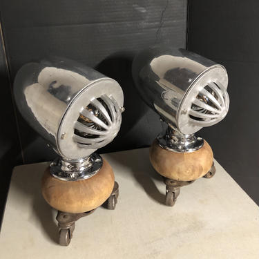 Pair of Handmade Metal Lamps From Various Industrial Parts Pair of Metal and Wood Lamps 