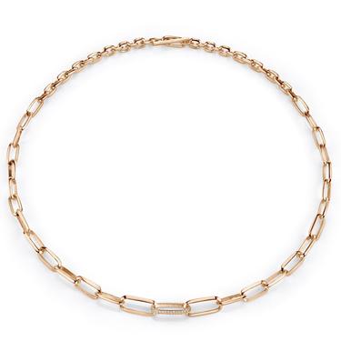 Graduated Choker with Pave Center - Yellow Gold