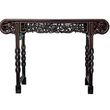 Asian Carved Huali Wood Double Dragon Chasing Fire Ball Altar Table n409E 