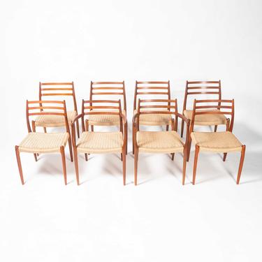 Set of eight Teak Moller 78 and Moller 62 with new Papercord 