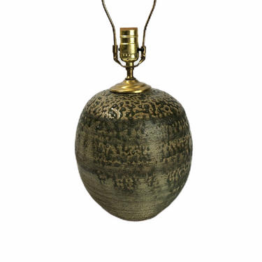 Vintage Handmade Brown Drip Glaze Stoneware Pottery Lamp 