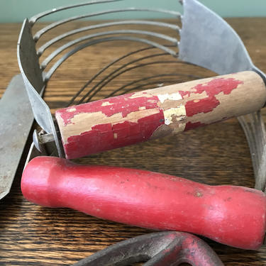 Vintage Red Handled Rustic Kitchen Tools 