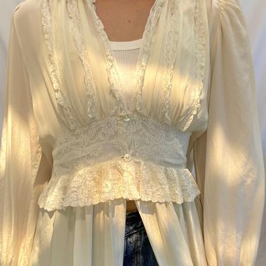 Cream and White Lace Silk Robe