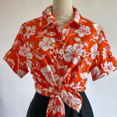 Orange and White Hawaiian Shirt XL 