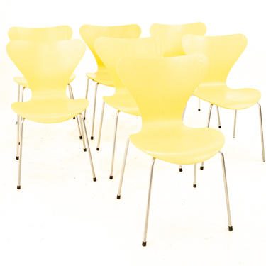 Arne Jacobsen For Fritz Hansen Mid Century SERIES 7 Chair - Light Yellow - Set of 7 - mcm 