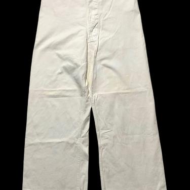 Vintage WWII US Navy Cotton Button-Fly Trousers / Pants ~ 33 Waist ~ USN ~ Unisex Military ~ 1940s ~ Service Whites ~ Stencil 