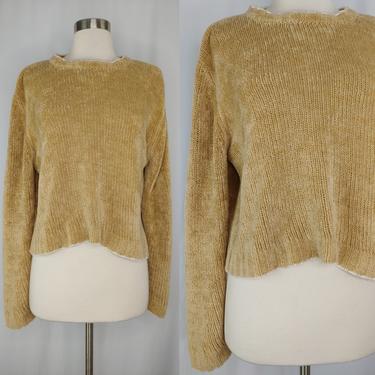 Vintage 2000 Style Y2K Rave XL Chenille Acrylic Gold Pullover Sweater 