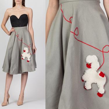 Vintage 50s 60s Felt Poodle Skirt, As Is - Medium, 28&quot; | Retro Knee Length High Waist Sock Hop Circle Skirt 