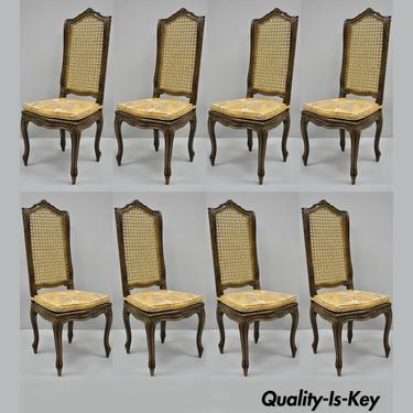 French Country Louis XV Provincial Style Cane Back Dining Side Chairs Set of 8