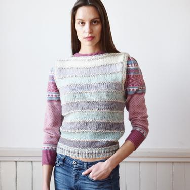 Vintage 1980s Liz Claiborne Ombre Stripe Sweater Vest | XS | Purple and Teal Colorblock Knit Top 
