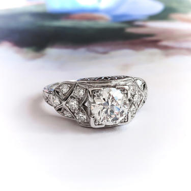 Art Deco .97ct t.w. Old European Cut Diamond Engagement Ring Platinum 
