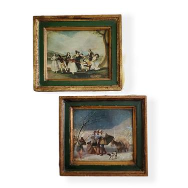 1960s/70s Miniature Goya Prints on Wood - Blind Man's Bluff and LA Nevada -70s Home Decor 70s Vintage Wall Art - Miniature Paintings 