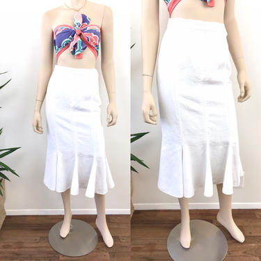 Vintage White Linen Mermaid Ruffle Skirt 