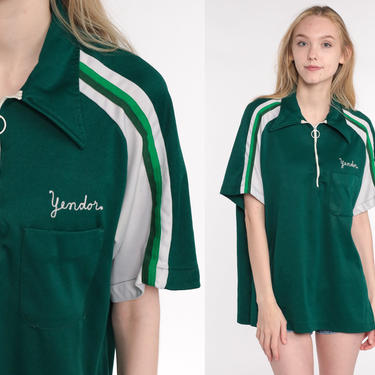 70s Uniform Shirt Malarkey Roofing Bowling Shirt Irish Shamrock Shirt Ring Pull Zip Up Bowl Shirt 1970s Name Tee Vintage Green Large xl l 