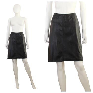1990s Express Black Leather Mini Skirt - Vintage Black Leather Skirt - Vintage Leather Mini Skirt - 1990s Genuine Black Skirt | Size Small 