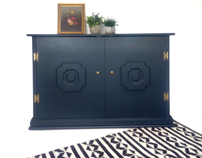 GORGEOUS Mid Century Royal Navy Buffet / Cabinet Console / Media Console / Entryway 