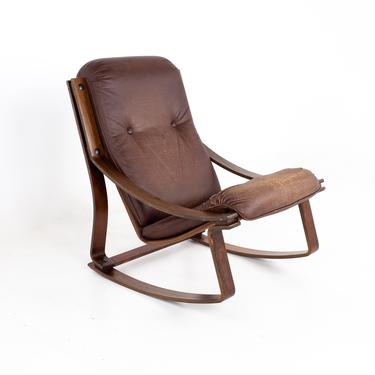 Westnofa Mid Century Rosewood and Brown Leather Rocking Chair - mcm 