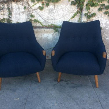 Mid Century Style Navy Blue Club Chairs