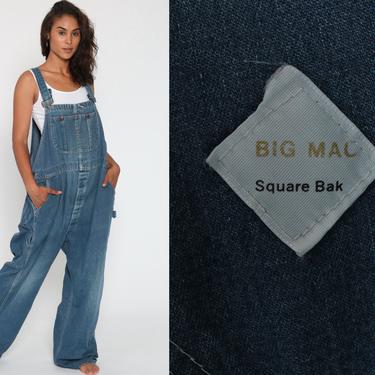 Big Mac Overalls Pants Jeans 80s Denim Bib Overalls Pants Baggy Overalls Blue Long Jean Dungarees Workwear 1980s Vintage Work Extra Large XL 