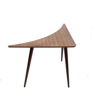 Vintage Mid-Century Triangular Boomerang Corner Desk / Tall Table | Tripod Wood Tapered Legs MCM Versatile Furniture 