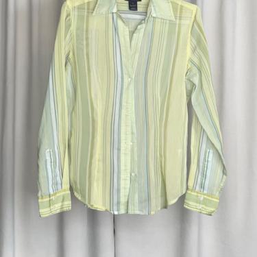Vintage The Limited Green Striped Sheer Button Down