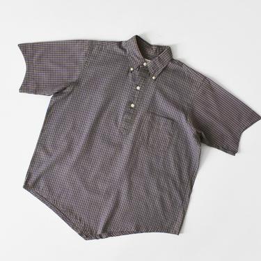 vintage 60s gingham cotton shirt, short sleeve pullover blouse, size M / L 