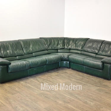 Roche Bobois Green Leather Sectional Sofa 